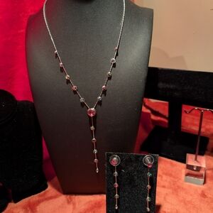 Elegant Silver and Pink Necklace and Earring Set